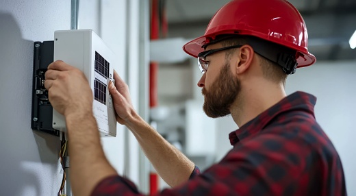 Juruteknik memasang inverter untuk sistem atap solar rumah
