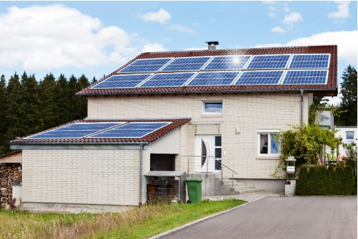 Solar panels for house use installed on a residential rooftop